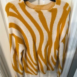 Ann Taylor Mustard and Cream Zebra Print Sweater